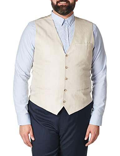 Perry Ellis Herren Linen Suit Vest (Size X-small-5x Big & Tall) Business-Anzugweste, Fischgräte aus natürlichem Leinen, XX-Large von Perry Ellis