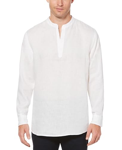 Perry Ellis Herren Long Sleeve Solid Linen Popover Shirt Hemd, Bright White, X-Large von Perry Ellis
