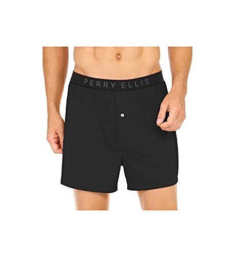 Perry Ellis Herren Luxe Solid Boxershorts, schwarz, Large von Perry Ellis