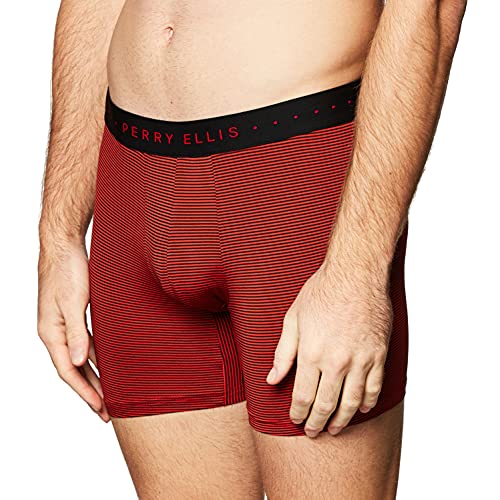 Perry Ellis Herren Men's Stripe Designed Boxer Brief Relaxed Fit Boxershorts, Unterwäsche, schwarz/red, XL von Perry Ellis