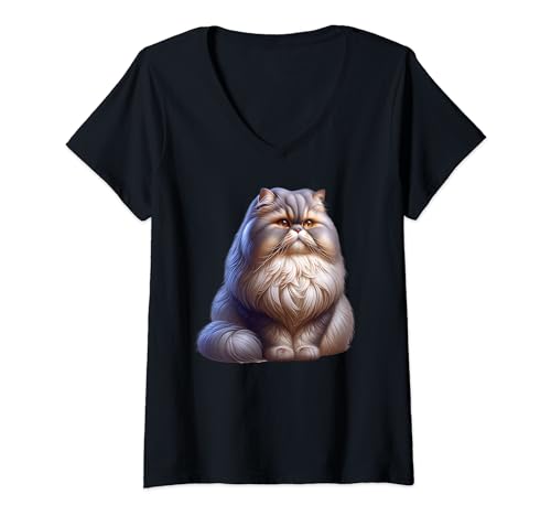 Damen Perserkatze T-Shirt mit V-Ausschnitt von Perserkatze Mama Papa Haustier