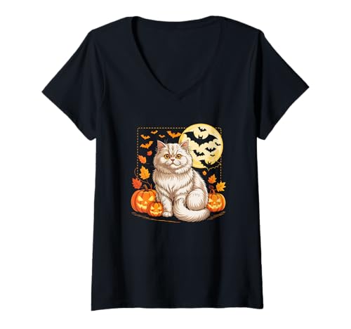 Damen Katze Halloween Süße Perserkatze Kürbis Gruselige Kitty T-Shirt mit V-Ausschnitt Damen Katze Halloween Süße Perserkatze Kürbis Gruselige Kitty T-Shirt mit V-Ausschnitt von Persian Cat Halloween Shirt Pumpkin Spooky Gift