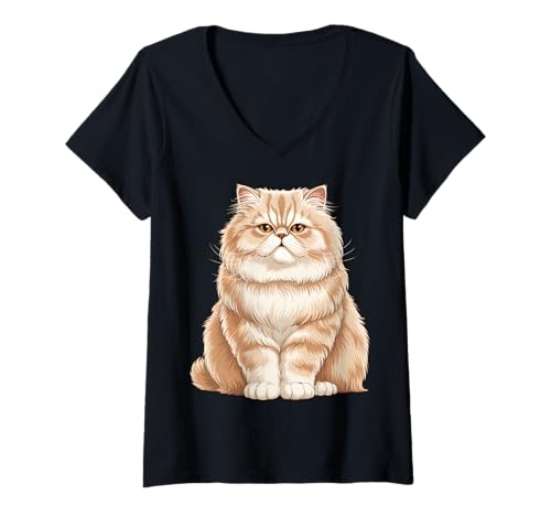 Damen Süße Perserkatze T-Shirt mit V-Ausschnitt von Persian Cat Lovers Apparel