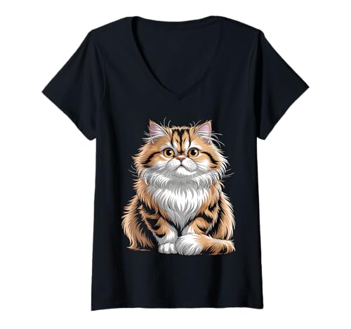 Damen Süße persische getigerte Katze T-Shirt mit V-Ausschnitt Damen Süße persische getigerte Katze T-Shirt mit V-Ausschnitt von Persian Cat Lovers Apparel