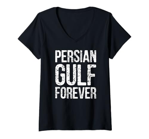 Damen Persischer Golf Forever Bold Distressed T-Shirt mit V-Ausschnitt Damen Persischer Golf Forever Bold Distressed T-Shirt mit V-Ausschnitt von Persian Gulf Forever Designs