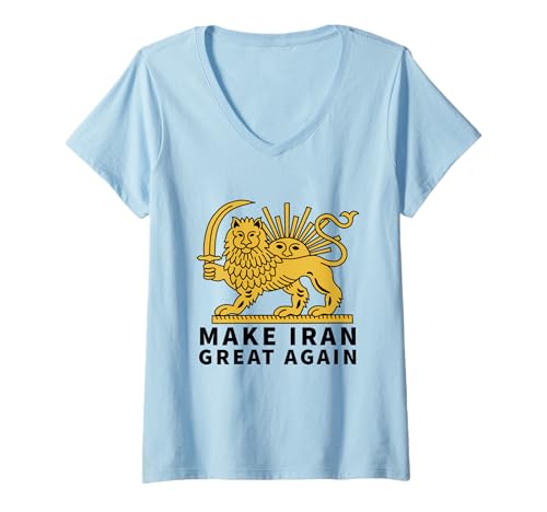 Damen Make Iran Great Again Persischer Löwe und Sonne Shiro Khorshid T-Shirt mit V-Ausschnitt Damen Make Iran Great Again Persischer Löwe und Sonne Shiro Khorshid T-Shirt mit V-Ausschnitt von Persian Pride Shiro Khorshid Make Iran Great Again