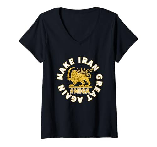 Damen Make Iran Great Again Persischer Löwe und Sonne Shiro Khorshid T-Shirt mit V-Ausschnitt Damen Make Iran Great Again Persischer Löwe und Sonne Shiro Khorshid T-Shirt mit V-Ausschnitt von Persian Pride Shiro Khorshid Make Iran Great Again