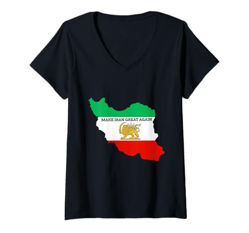 Damen Make Iran Great Again Persischer Löwe und Sonne Shiro Khorshid T-Shirt mit V-Ausschnitt Damen Make Iran Great Again Persischer Löwe und Sonne Shiro Khorshid T-Shirt mit V-Ausschnitt von Persian Pride Shiro Khorshid Make Iran Great Again