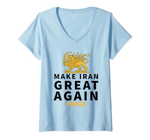 Damen Make Iran Great Again Persischer Löwe und Sonne Shiro Khorshid T-Shirt mit V-Ausschnitt Damen Make Iran Great Again Persischer Löwe und Sonne Shiro Khorshid T-Shirt mit V-Ausschnitt von Persian Pride Shiro Khorshid Make Iran Great Again
