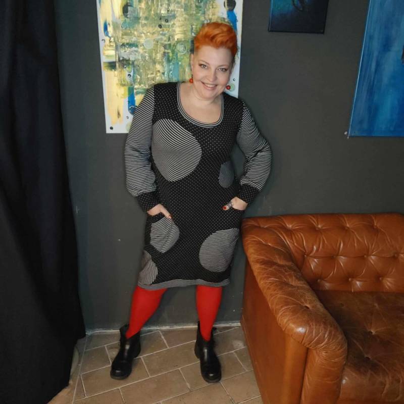 Gestreiftes Gepunktet Kleid Mit Taschen Plus Size Handmade Strick von Persikeliz