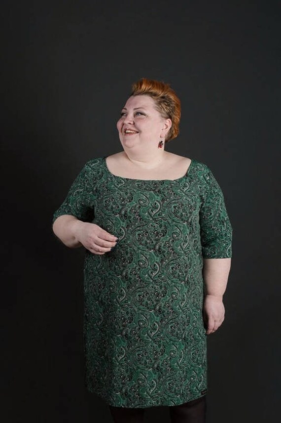 Grün Plus Size Tunika Kleid Polyester Midi Casual Dress von Persikeliz