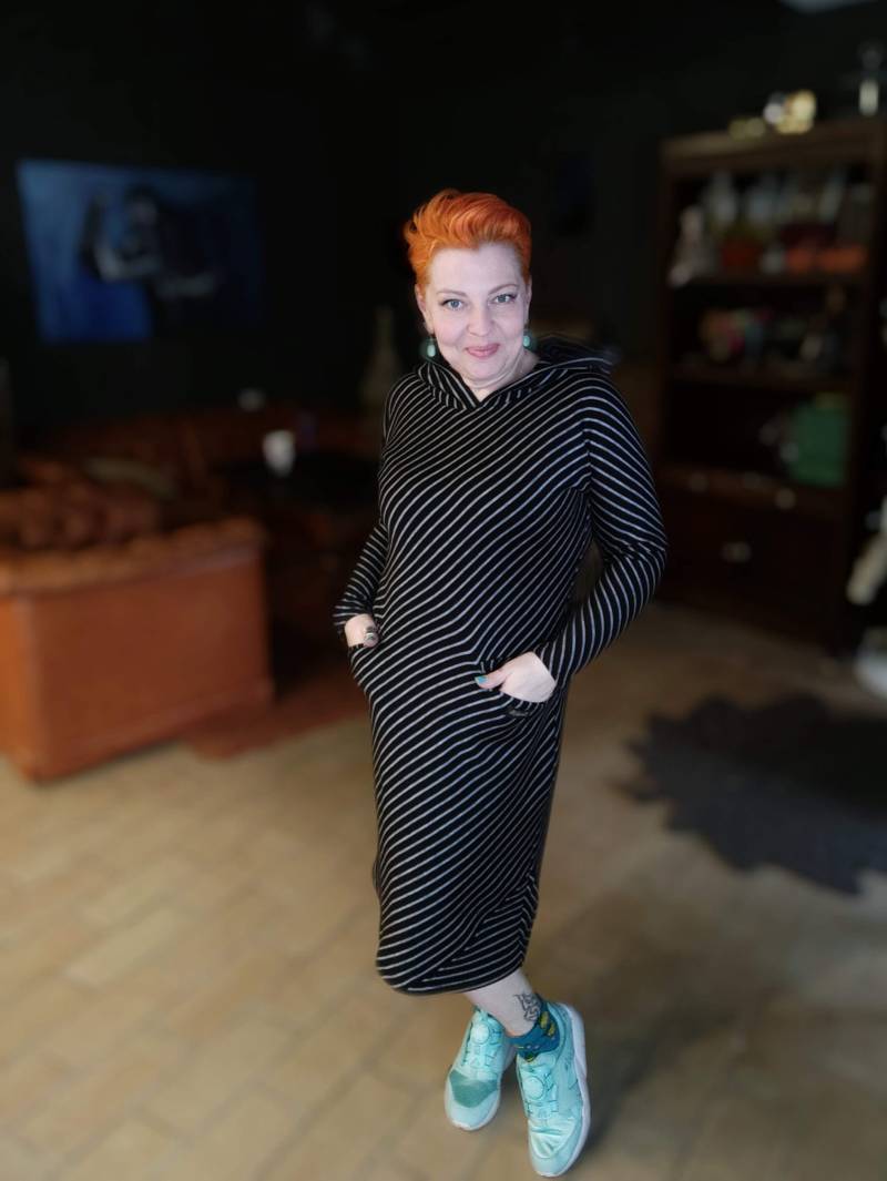 Plus Size Angora Gestreiftes Kapuzenkleid Warmer Winter Maxi von Persikeliz