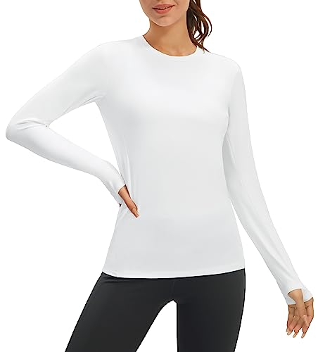 Langarm-Workout-Shirts für Damen, LSF 50+, Laufen, Wandern, UV-Sonnenschutz, T-Shirts, schnell trocknend, Daumenlöcher, Outdoor-Tops, Weiss/opulenter Garten, X-Klein von Persit