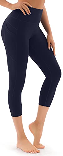 Persit Damen Capri Leggings, High Waist Yogahose 3/4 Sporthose Sportleggins Tights Dunkelmarine S von Persit