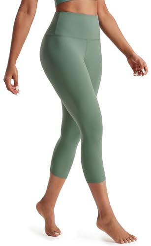 Persit Sport Capri Leggings Damen, 3/4 Sporthose High Waist Leggins Caprihose Sommer Laufhose Yoga-Hose für Damen (XL, Cyperngrün, 53 cm) von Persit