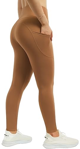 Persit Sport Leggings Damen, High Waist Sporthose Damen Lang Sportleggins Blickdicht Yogahose Laufhose Streetwear Taschen Gym Lehmbodenbraun 64cm XXL von Persit