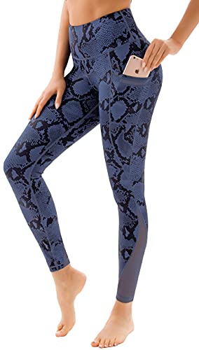 Persit Sport Leggings Damen, Sporthose Yogahose Laufhose Yoga Leggins Tights Sportleggins für Damen Blau Schlangenhaut-Size 40/42 (Herstellergröße: L) von Persit