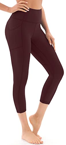 Persit Sport Leggings Damen 3/4, High Waist Sporthose Yoga Sport Capri Leggins Hose für Damen Weinrot-XS von Persit