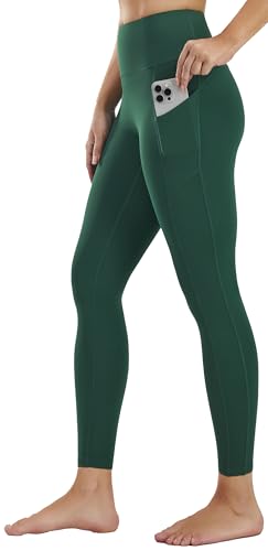 Persit Sport Leggings Damen mit Taschen High Waist Blickdicht Sporthose Yogahose Lang Laufhose Gym Leggins Tights Dunkelgrün 71cm L von Persit
