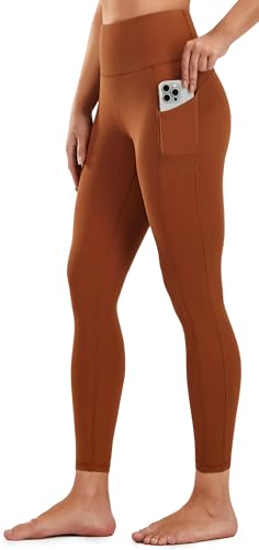 Persit Sport Leggings Damen mit Taschen High Waist Blickdicht Sporthose Yogahose Lang Laufhose Gym Leggins Tights Mocha 64cm XS von Persit