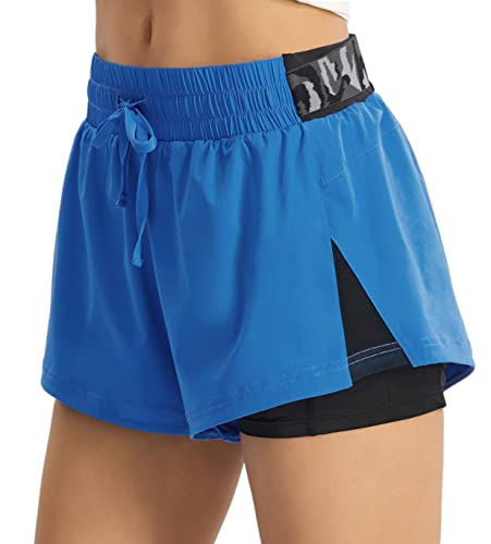 Persit Sporthose Damen Kurz, 2 in 1 Sport-Shorts Sommer Laufshorts Trainingsshorts Kurze Laufhose Jogginghose Urblau L von Persit