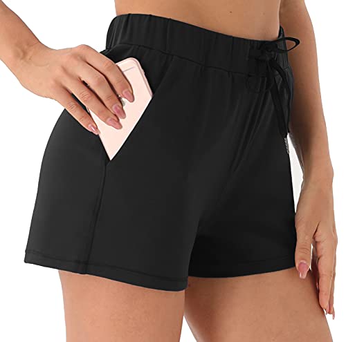 Persit Sporthose Damen Kurz, Sport-Shorts Laufshorts Kurze Laufhose Sommer Jogginghose Schwarz - L von Persit