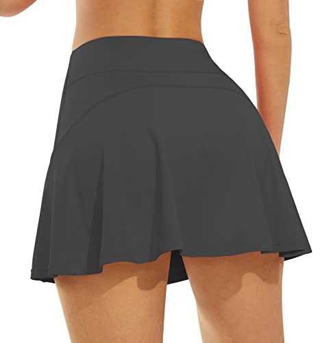 Persit Tennisrock Damen Hosenrock, 2-in1-Sportrock Sport Skorts Kurz Outdoor Sommerrock Dunkelgrau-M von Persit