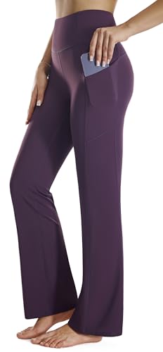 Persit Yogahose Damen Jazzpants, High Waist Sporthose Schlaghose Bootcut Freizeithose - (M, Dunkelgraulila, 79 cm) von Persit