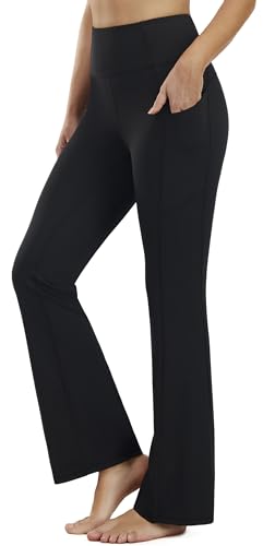 Persit Yogahose Damen Jazzpants, High Waist Sporthose Schlaghose Bootcut Freizeithose - (M, Schwarz, 79 cm) von Persit