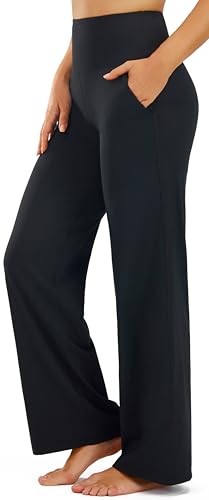 Persit Yogahose Damen Legging mit Taschen Schlaghose High Waist Sporthose Flared Leggings Bootcut Jogginghose Jazzpants Schwarz 79cm XS von Persit
