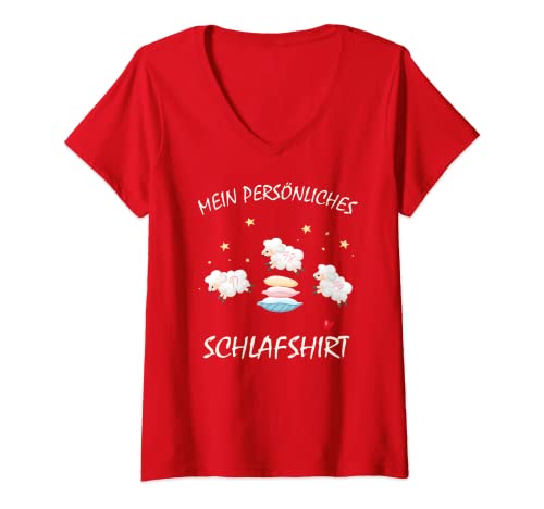 Damen Mein persönliches Schlafshirt Schafe zählen Pyjama Nachthemd T-Shirt mit V-Ausschnitt von Persönliches Offizielles Schlafshirt Pyjama Design