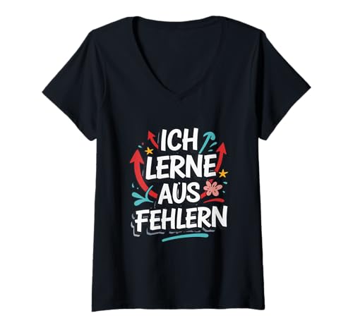 Damen Ich Lerne Aus Fehlern Inspirational T-Shirt mit V-Ausschnitt von Persönliches Wachstum Motivationsbotschaft