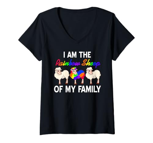 Damen Ich Bin das Regenbogen-Schaf der Familie T-Shirt mit V-Ausschnitt von Persönlichkeit Humor Stolz Anders Einzigartig
