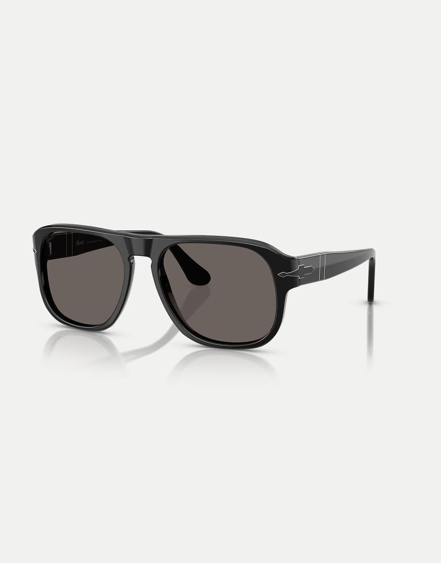 Persol - Po3310s - Black Arrow - Rechteckige Sonnenbrille in Schwarz mit grauen Gläsern von Persol