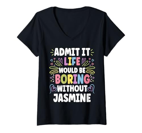 Damen Jasmyn Personalized Name Funny Cute Custom Jasmyn Name T-Shirt mit V-Ausschnitt Damen Jasmyn Personalized Name Funny Cute Custom Jasmyn Name T-Shirt mit V-Ausschnitt von Personal Gift For Women Named JASMYN