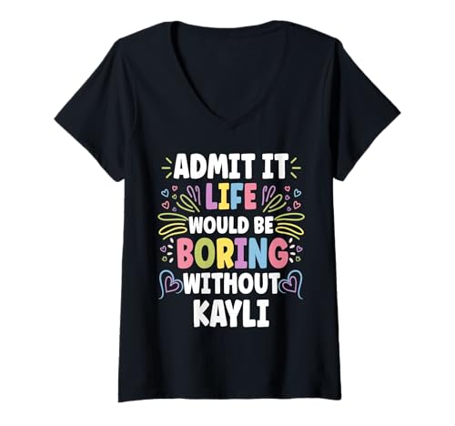 Damen Kayli Personalisierter Name Lustig Niedlich Custom Kayli Name T-Shirt mit V-Ausschnitt von Personal Gift For Women Named KAYLI