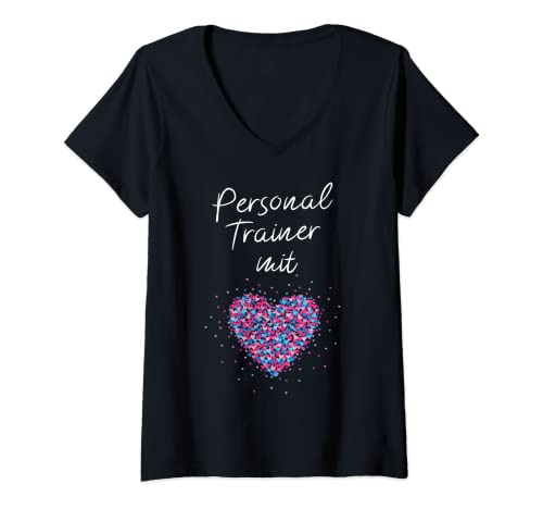 Damen Personal Trainer mit Herz Coach Geschenkidee T-Shirt mit V-Ausschnitt von Personal Trainer mit Herz Coach Geschenk