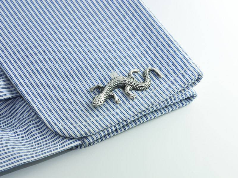 sterling Silber Eidechse Manschettenknöpfe - Gravierte Reptil Schmuck, Groomsmen Geschenk von PersonalCufflinks