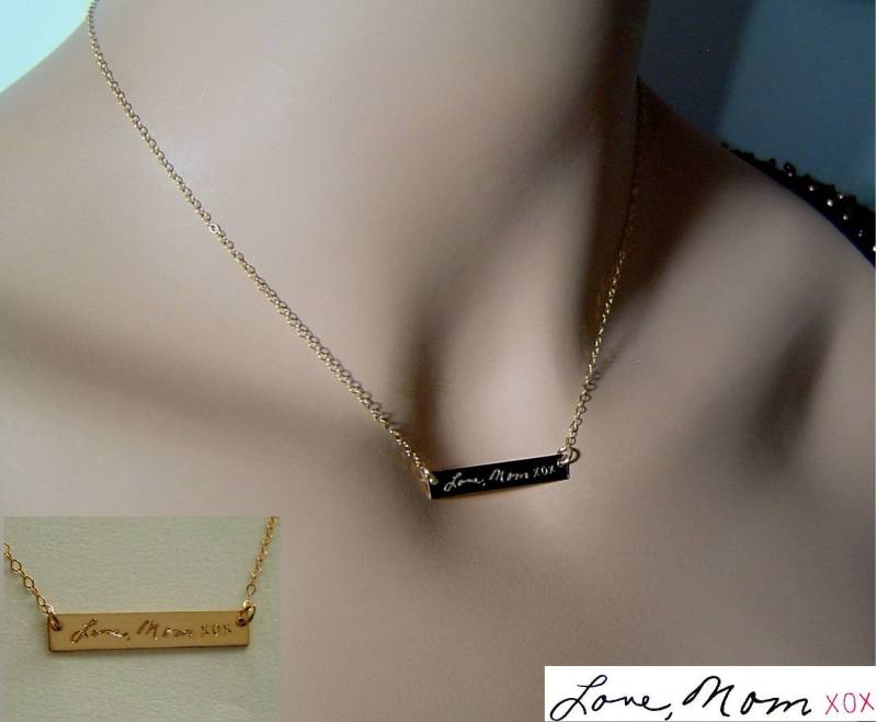 Gold Bar Halskette, Handgeschriebene Handschrift Signatur Initial 14K Fill, Sterling Silber Namenskette von PersonalandDesign