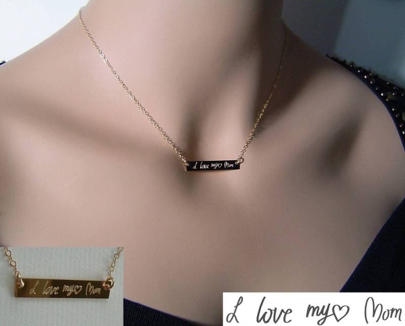 Gold Bar Halskette, Handgeschriebene Handschrift Signatur Initial 14K Fill, Sterling Silber Namenskette von PersonalandDesign