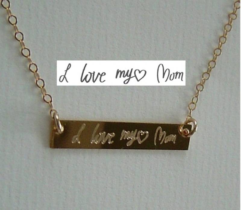 Gold Bar Halskette, Handgeschriebene Handschrift Signatur Initial 14K Fill, Sterling Silber Namenskette von PersonalandDesign