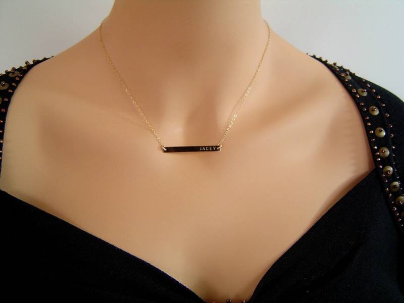 Gold Bar Halskette, Namenskette, Skinny Bar Gravur Personalisierte Initial Silber Halskette von PersonalandDesign