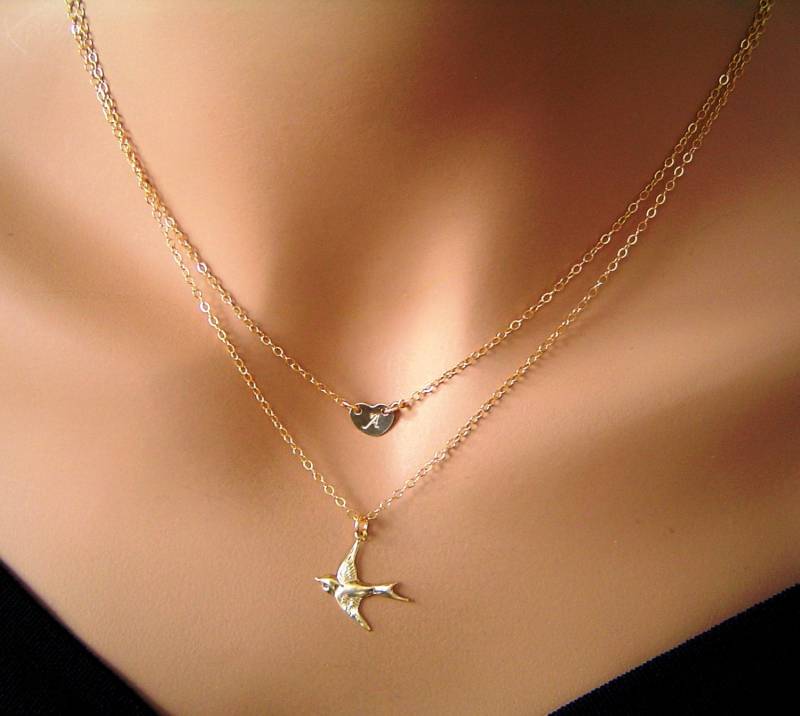 Gold Herzkette Set/Goldschalbe Halskette Filled Halsketten Zarte Herz Mit Initial von PersonalandDesign