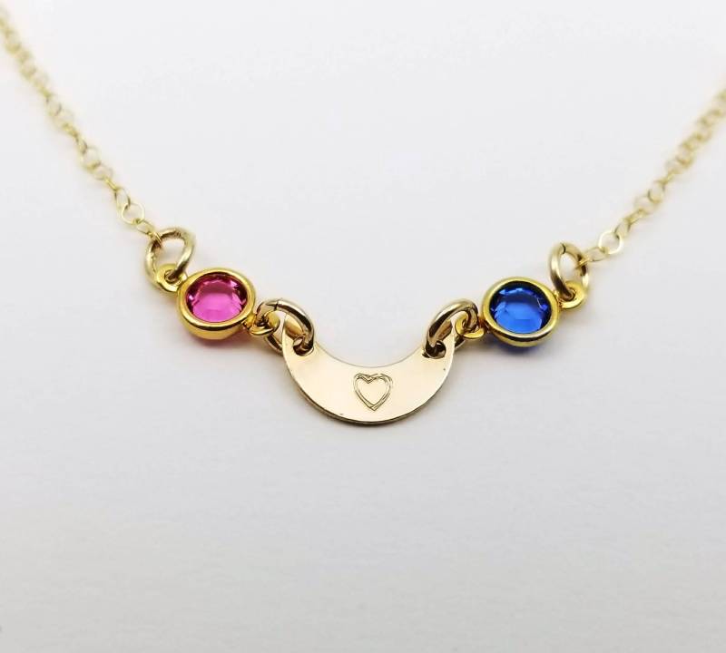 Liebhaber, Halbmond Herzen Link Cz Geburtsstein Halskette, Personalisierte Valentinstaggeschenk, Schwester Link Halskette von PersonalandDesign
