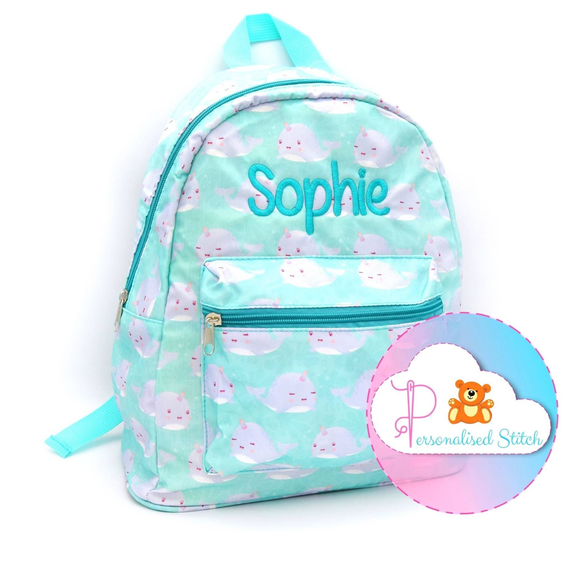 Personalisierter Mädchen Rucksack | Kinder Bestickter Narwhal Einhorn Süsser Personalisiert Tasche Schule Kindergartentasche von PersonalisedStitchUK