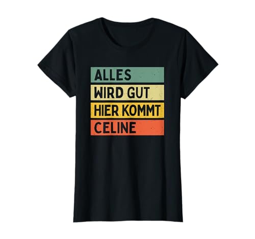 Personalisierte Geschenke Celine Damen T-Shirt Retro Vintage Vorname Celine T-Shirt Black with Multicolored Effect Small von Personalisierte Geschenke Celine