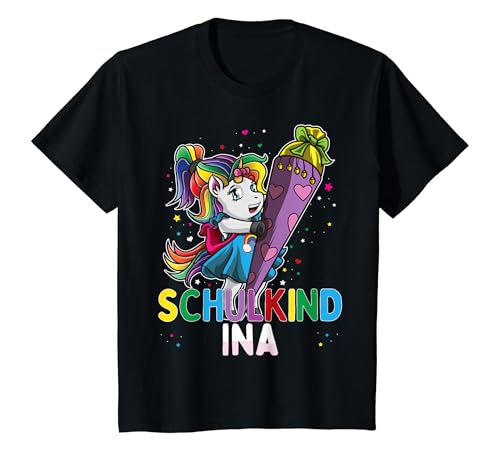 Kinder Schulkind Einhorn Ina Schultüte Einschulung Vornamen Mädchen T-Shirt von Personalisierte Geschenke Ina