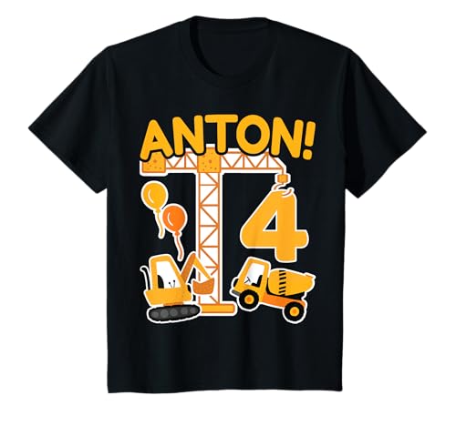 4. Geburtstag Vorname Anton Bagger Deko Geschenk Jungen T-Shirt von Personalisierte Geschenke zum Geburtstag Anton