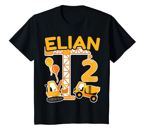 Kinder 2. Geburtstag Vorname Elian Bagger Deko Geschenk Jungen T-Shirt von Personalisierte Geschenke zum Geburtstag Elian