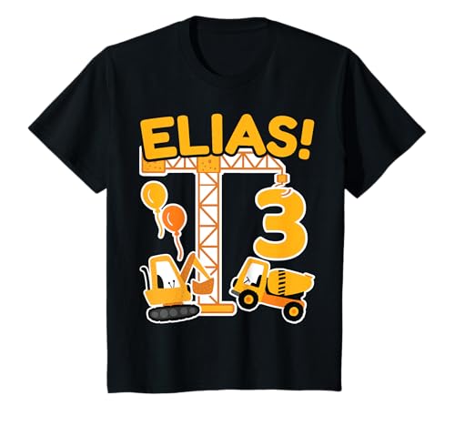 3. Geburtstag Vorname Elias Bagger Deko Geschenk Jungen T-Shirt von Personalisierte Geschenke zum Geburtstag Elias